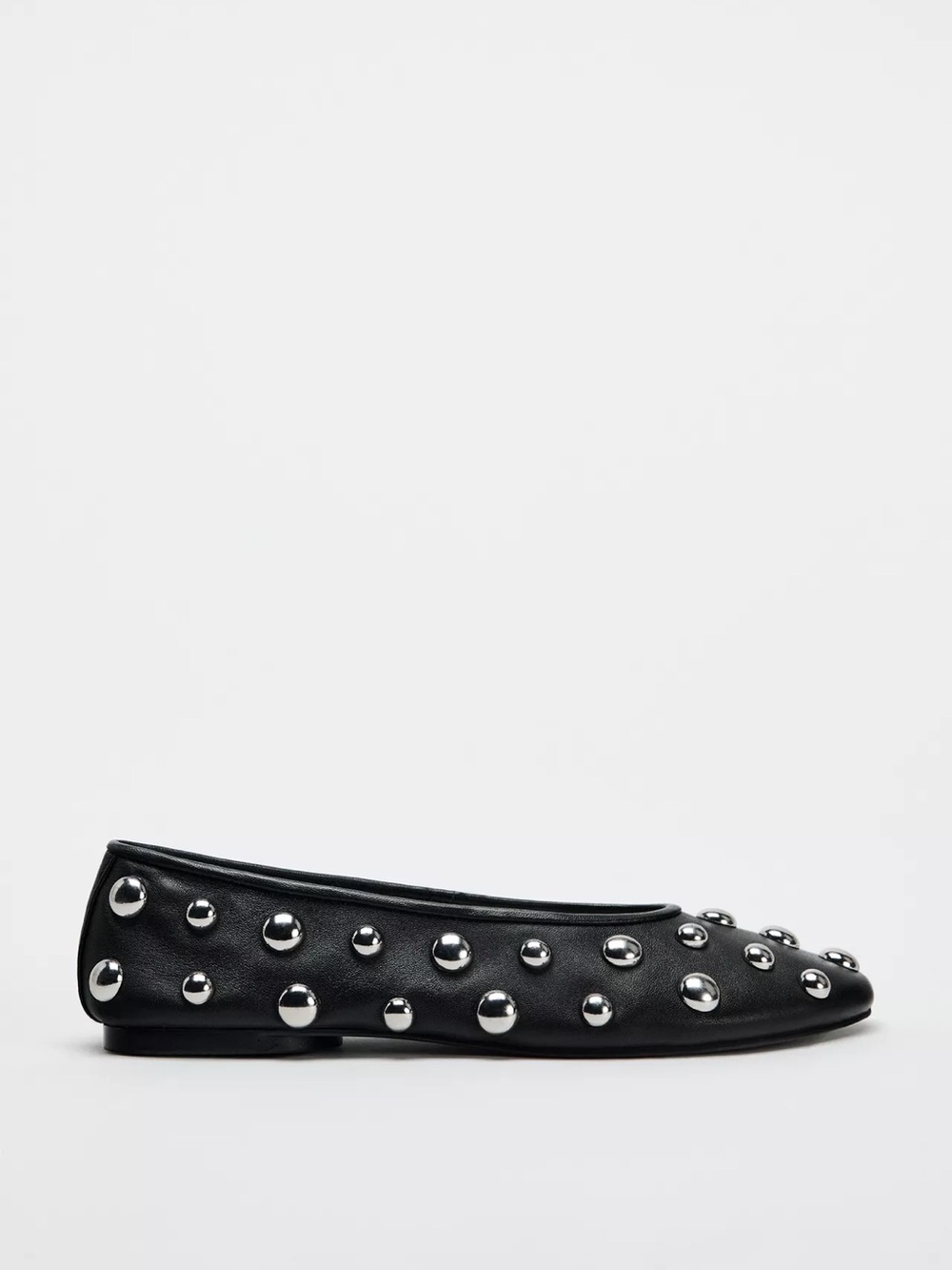 Zara Studded Leather Ballerina Flats Black EU 39